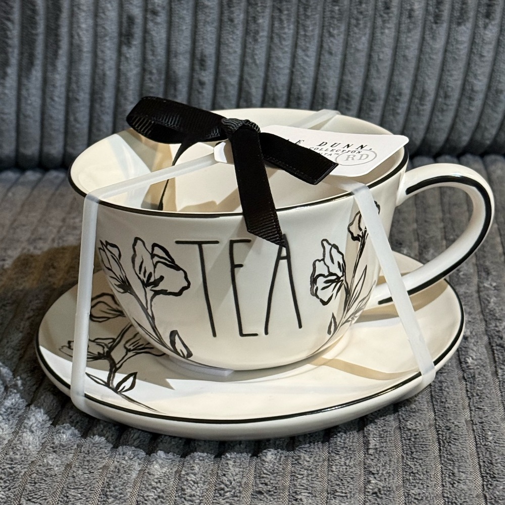 Rae Dunn Cream and Black Floral Tea Set - Picture 2 of 6